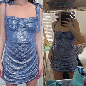 Lioness blue metallic mini dress